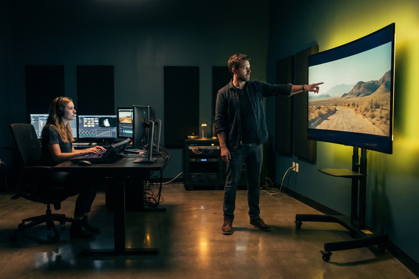 Vue intérieure de l’atelier du studio de motion design pendant une journée de travail